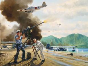 Imagine atasata: John-Finn-defending-Naval-Air-Station-Kaneohe-Bay-on-Dec.-7-1941-entitled-The-Warriors-of-Kaneohe.jpg